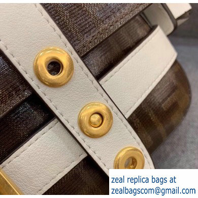 Fendi Glazed Fabric Jacquard FF Medium Baguette Bag White with Cage 2019