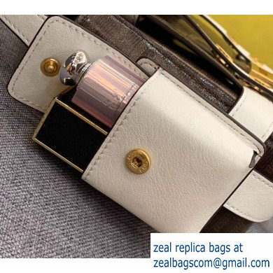 Fendi Glazed Fabric Jacquard FF Medium Baguette Bag White with Cage 2019 - Click Image to Close