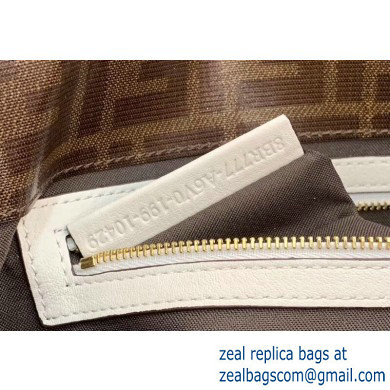 Fendi Glazed Fabric Jacquard FF Medium Baguette Bag White with Cage 2019 - Click Image to Close