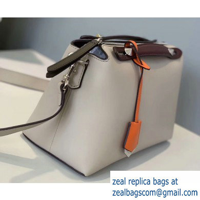Fendi Leather By The Way Medium Boston Bag Pale Gray/Burgundy/Orange - Click Image to Close