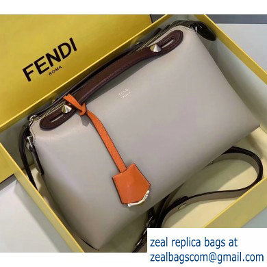 Fendi Leather By The Way Medium Boston Bag Pale Gray/Burgundy/Orange