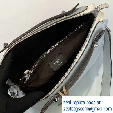 Fendi Leather By The Way Medium Boston Bag Pale Gray/Coffee/Apricot