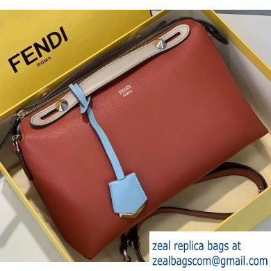 Fendi Leather By The Way Medium Boston Bag Red/Creamy/Sky Blue - Click Image to Close