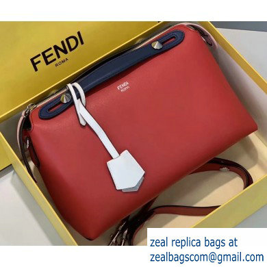 Fendi Leather By The Way Medium Boston Bag Red/Dark Blue/White - Click Image to Close