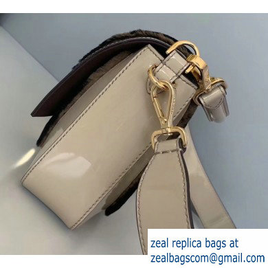 Fendi Pequin-striped Sheepskin and Patent Leather Large Baguette Bag Beige 2019 - Click Image to Close
