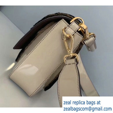 Fendi Pequin-striped Sheepskin and Patent Leather Large Baguette Bag Beige 2019