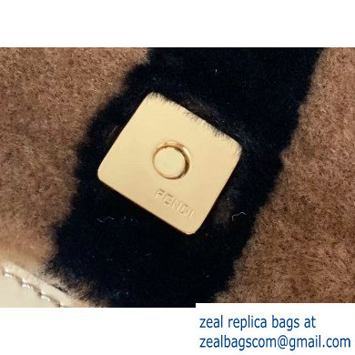Fendi Pequin-striped Sheepskin and Patent Leather Large Baguette Bag Beige 2019