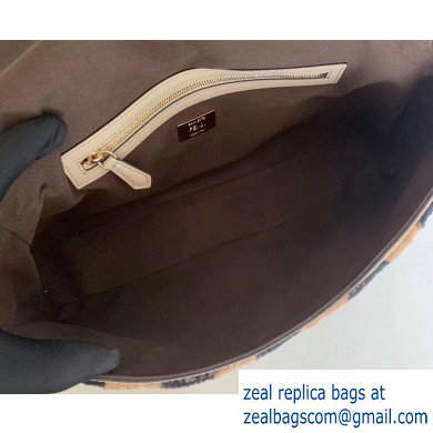 Fendi Pequin-striped Sheepskin and Patent Leather Large Baguette Bag Beige 2019