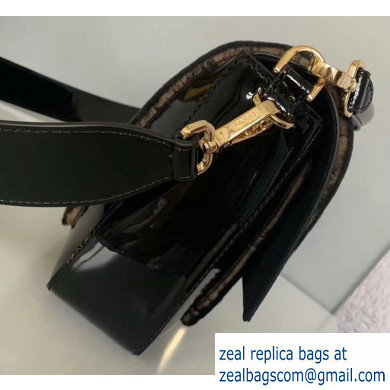 Fendi Pequin-striped Sheepskin and Patent Leather Large Baguette Bag Black 2019