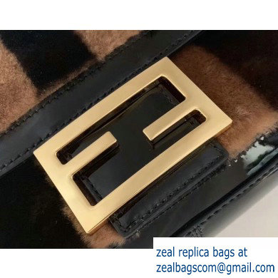 Fendi Pequin-striped Sheepskin and Patent Leather Large Baguette Bag Black 2019