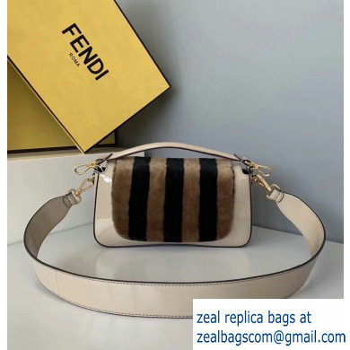 Fendi Pequin-striped Sheepskin and Patent Leather Medium Baguette Bag Beige 2019