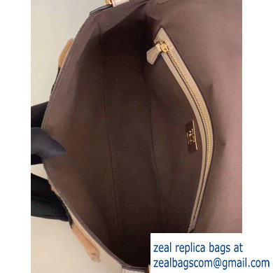 Fendi Pequin-striped Sheepskin and Patent Leather Medium Baguette Bag Beige 2019