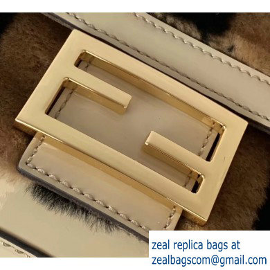 Fendi Pequin-striped Sheepskin and Patent Leather Medium Baguette Bag Beige 2019
