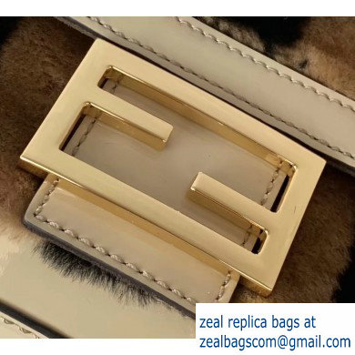 Fendi Pequin-striped Sheepskin and Patent Leather Medium Baguette Bag Beige 2019