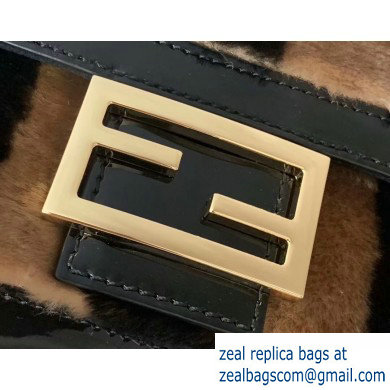 Fendi Pequin-striped Sheepskin and Patent Leather Medium Baguette Bag Black 2019