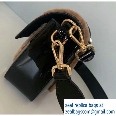 Fendi Pequin-striped Sheepskin and Patent Leather Medium Baguette Bag Black 2019