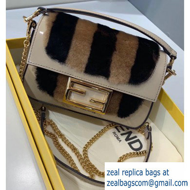 Fendi Pequin-striped Sheepskin and Patent Leather Mini Baguette Bag Beige 2019 - Click Image to Close