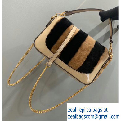 Fendi Pequin-striped Sheepskin and Patent Leather Mini Baguette Bag Beige 2019