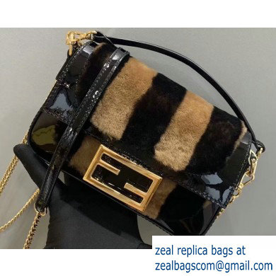 Fendi Pequin-striped Sheepskin and Patent Leather Mini Baguette Bag Black 2019 - Click Image to Close