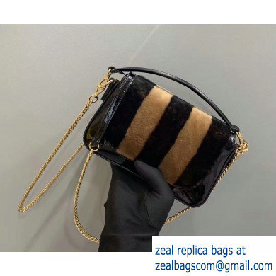 Fendi Pequin-striped Sheepskin and Patent Leather Mini Baguette Bag Black 2019 - Click Image to Close