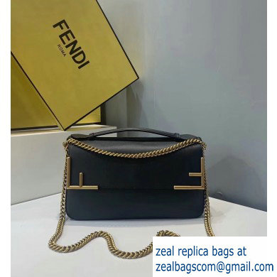 Fendi Stamp Glazed Fabric Medium Double F Bag Black - Click Image to Close