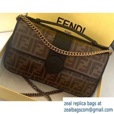 Fendi Stamp Glazed Fabric Medium Double F Bag Black - Click Image to Close