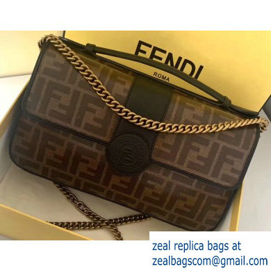 Fendi Stamp Glazed Fabric Medium Double F Bag Black