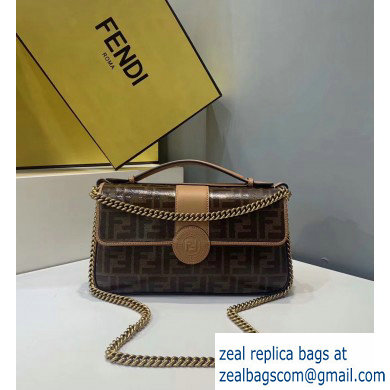 Fendi Stamp Glazed Fabric Medium Double F Bag Light Brown - Click Image to Close