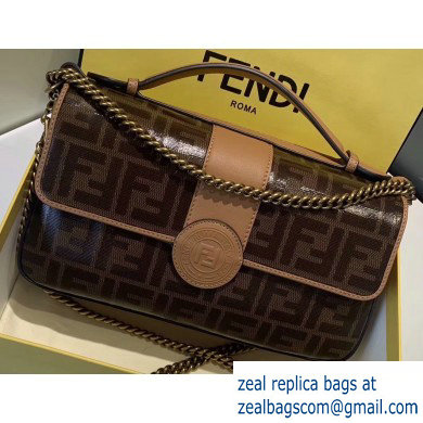 Fendi Stamp Glazed Fabric Medium Double F Bag Light Brown - Click Image to Close