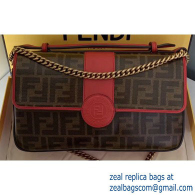 Fendi Stamp Glazed Fabric Medium Double F Bag Red - Click Image to Close