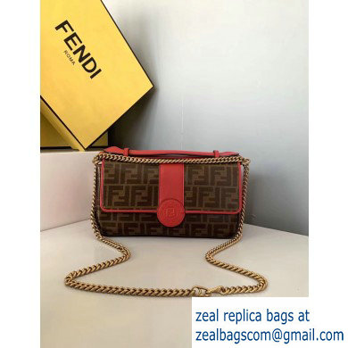 Fendi Stamp Glazed Fabric Medium Double F Bag Red