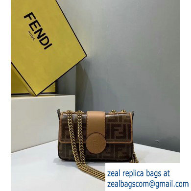 Fendi Stamp Glazed Fabric Mini Double F Bag Light Brown