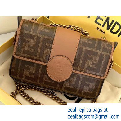 Fendi Stamp Glazed Fabric Mini Double F Bag Light Brown