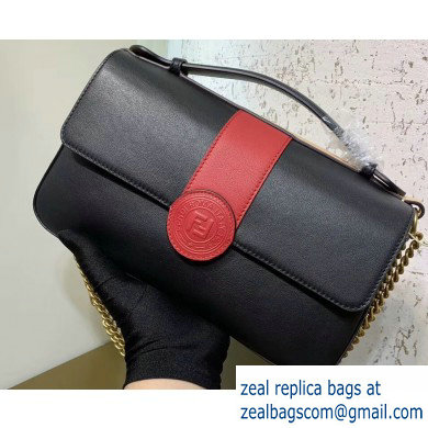 Fendi Stamp Leather Medium Double F Bag Black