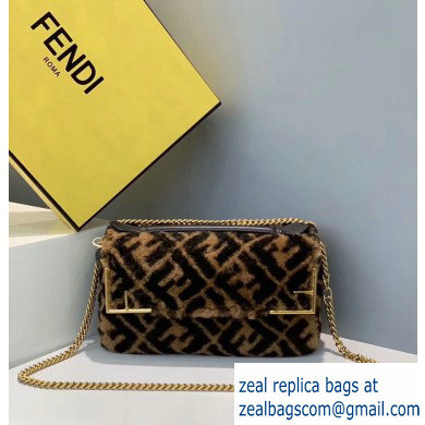 Fendi Stamp Sheepskin Medium Double F Bag Black/Brown