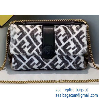 Fendi Stamp Sheepskin Medium Double F Bag Black/White