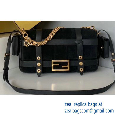 Fendi Suede Large Baguette Bag Black with Cage 2019 - Click Image to Close