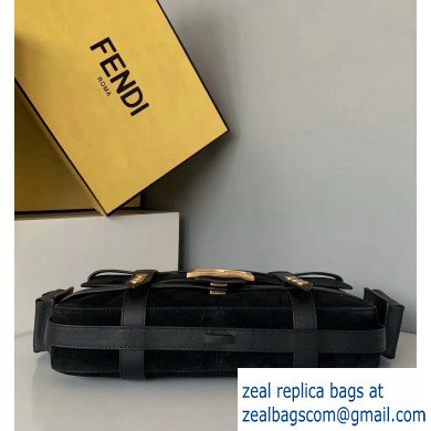 Fendi Suede Large Baguette Bag Black with Cage 2019