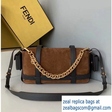 Fendi Suede Large Baguette Bag Brown with Cage 2019