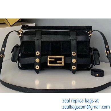 Fendi Suede Medium Baguette Bag Black with Cage 2019 - Click Image to Close