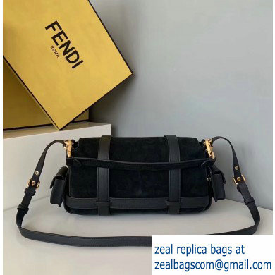 Fendi Suede Medium Baguette Bag Black with Cage 2019