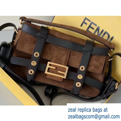 Fendi Suede Medium Baguette Bag Brown with Cage 2019