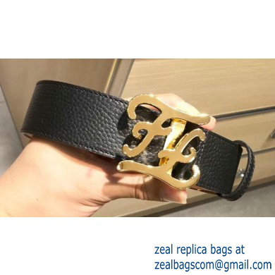 Fendi Width 4cm Leather Belt with FF Karligraphy Buckle Black/Gold