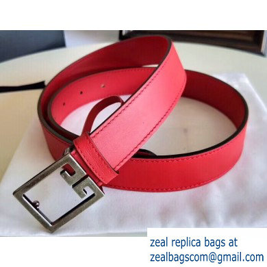 Givenchy Width 3cm Leather Belt Red/Silver with Double G Buckle