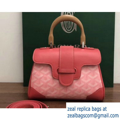 Goyard Wooden Handle Saigon Mini Tote Bag with Shoulder Strap Cherry Pink