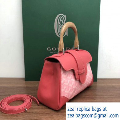 Goyard Wooden Handle Saigon Mini Tote Bag with Shoulder Strap Cherry Pink