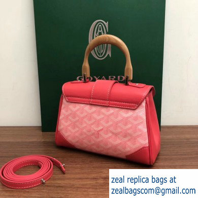 Goyard Wooden Handle Saigon Mini Tote Bag with Shoulder Strap Cherry Pink