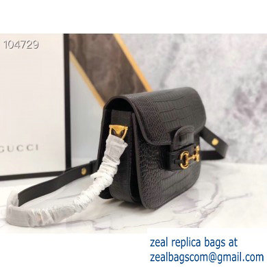 Gucci 1955 Horsebit Shoulder Bag 602204 Croco Pattern Black 2019 - Click Image to Close