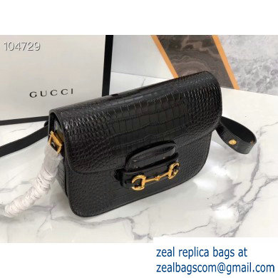 Gucci 1955 Horsebit Shoulder Bag 602204 Croco Pattern Black 2019 - Click Image to Close