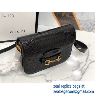 Gucci 1955 Horsebit Shoulder Bag 602204 Croco Pattern Black 2019